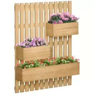 image of Outsunny Wall-mounted Wooden Garden Planters with Trellis, Drainage Holes and 3 Movable Planter Boxes, Wall Raised Garden Bed for Patio, Natural