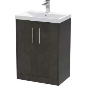 Hudson Reed Juno Floor Standing 2-Door Vanity Unit with Basin 3 600mm Wide - Metallic Slate