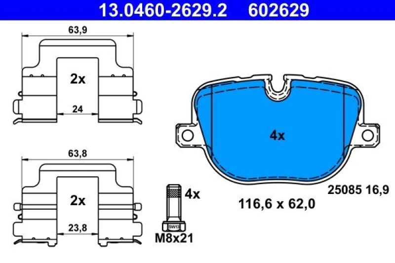 Image of Brake pad set ATE 13.0460-2629.2
