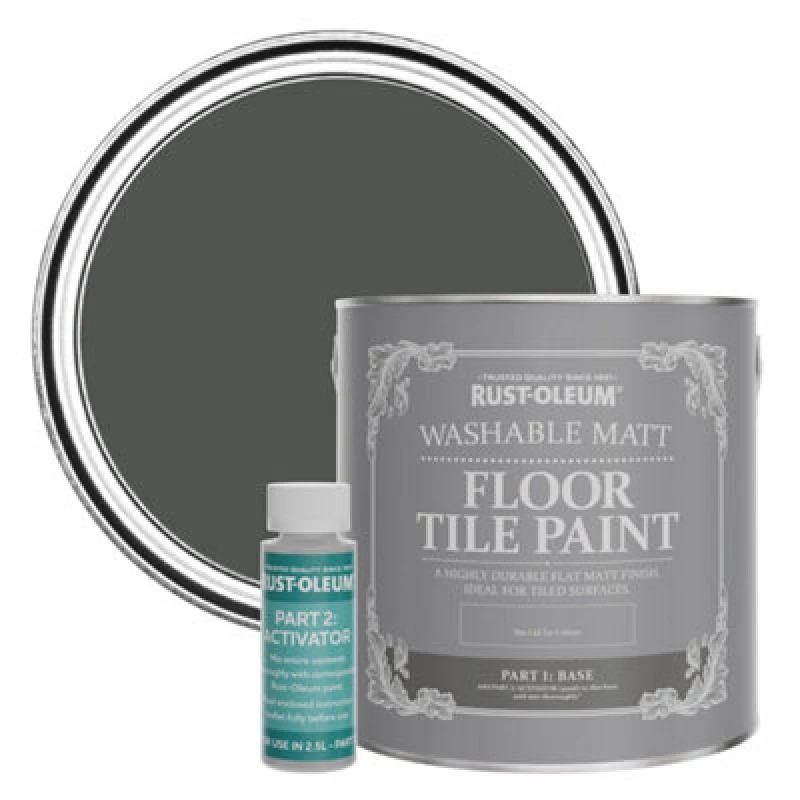 Image of Rust-Oleum Graphite Washable Matt Floor Tile Paint 2.5L