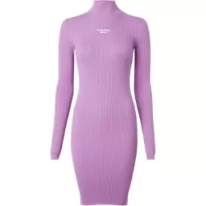 Image of Calvin Klein Jeans Stacked Logo Tight Sweater Dress - Purple