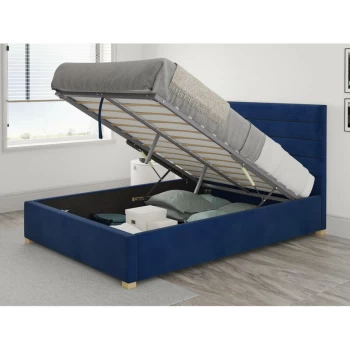 Image of Kelly Ottoman Upholstered Bed, Plush Velvet, Navy - Ottoman Bed Size Double (135x190)