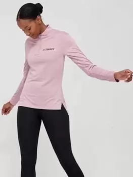 Image of adidas Terrex Half Zip Long Sleeve Top - Mauve Size L, Women