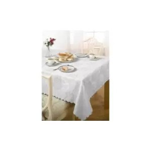 image of Emma Barclay Damask Rose Tablecloth, White, 50 x 70 Inch