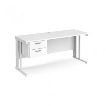 image of Office Desk Rectangular Desk 1600mm With Pedestal White Top With White Frame 600mm Depth Maestro 25 MCM616P2WHWH