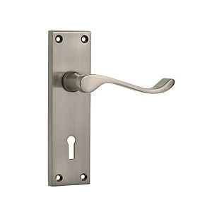 image of Wickes York Victorian Scroll Locking Door Handle - Satin Nickel 1 Pair