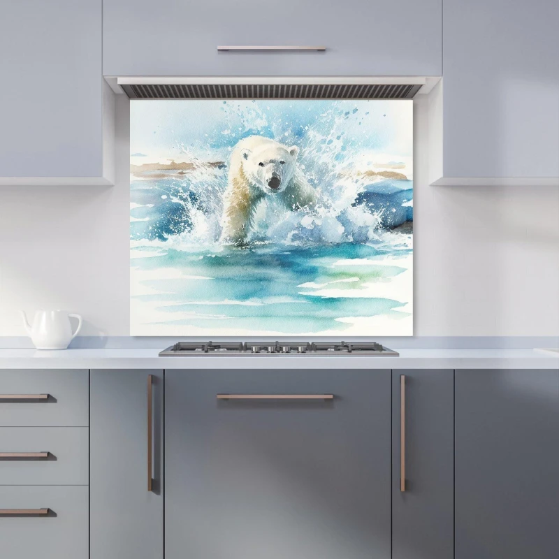 Image of Warren Reed - Designer Hunting Polar Bear Watercolour Kitchen Splashback in Brown Size: 600mm x 750mm Brown Unisex 600mm x 750mm