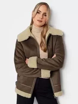 Image of Long Tall Sally Brown Zip Through Borg Jacket, Brown, Size 10, Women