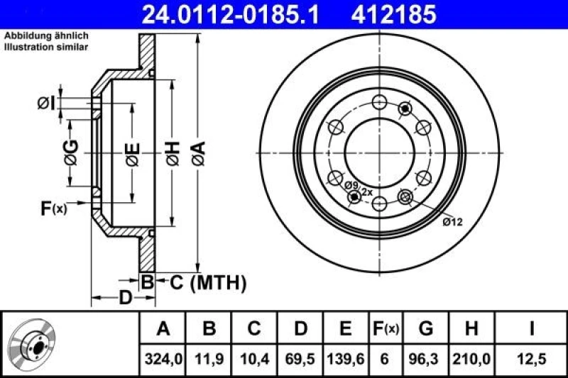 Image of ATE 24.0112-0185.1 Brake disc solid Brake Disc (82)
