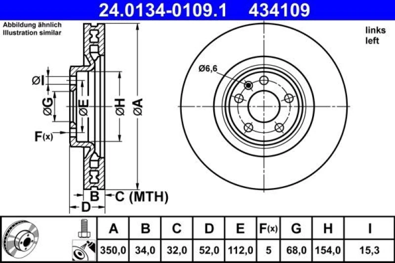 Image of Brake disc ATE 24.0134-0109.1