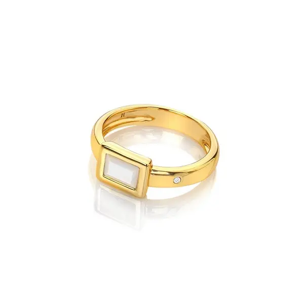 Image of Hot Diamonds x Gemstones Rectangle Mother of Pearl Ring DR262/L Size: