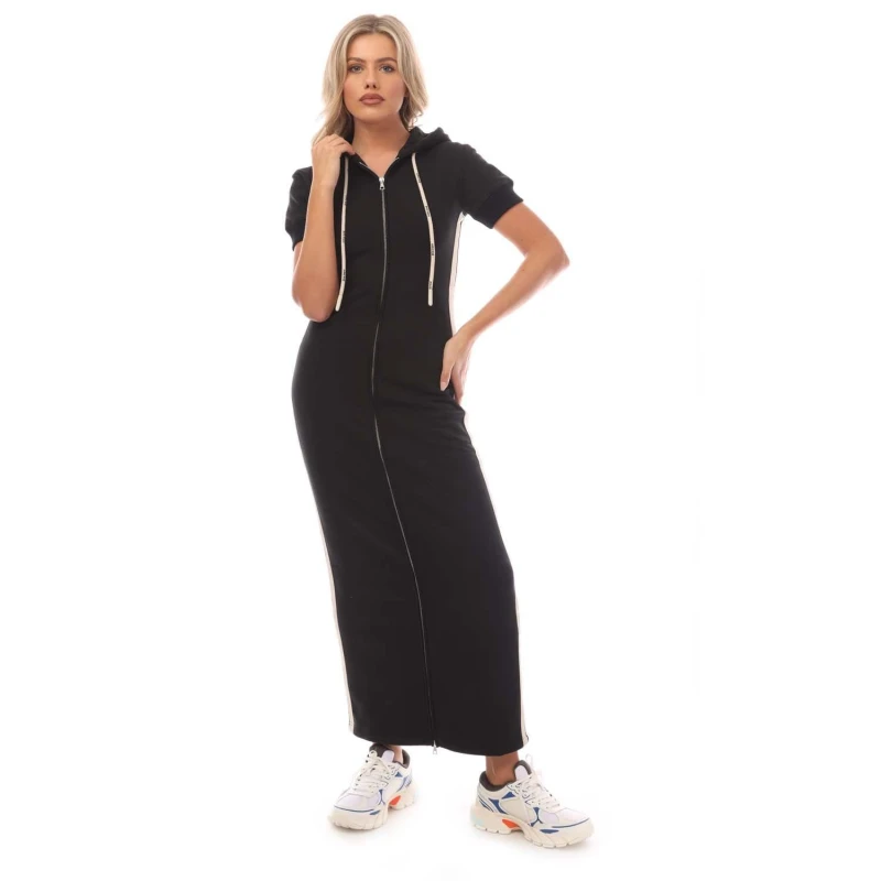 Image of Palm Angels Womens Fleece Hoodie Long Maxi Dress Black female 6