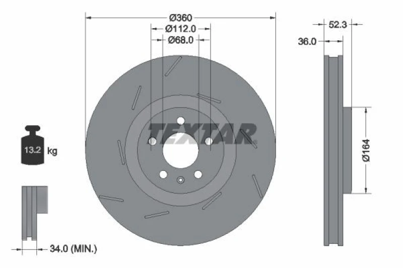 Image of Brake disc TEXTAR 92334205