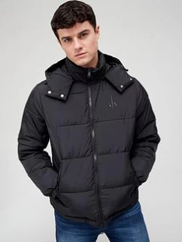 Image of Armani Exchange Recycled Hooded Padded Jacket Black Size 2XL Men