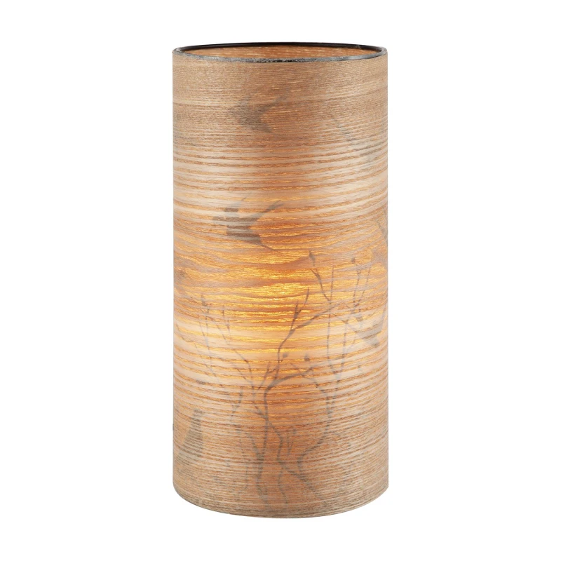 Image of Happy Homewares Bamboo Wood Effect Table Lamp with Black Birds & Trees Inner Lining in Brown Brown Unisex