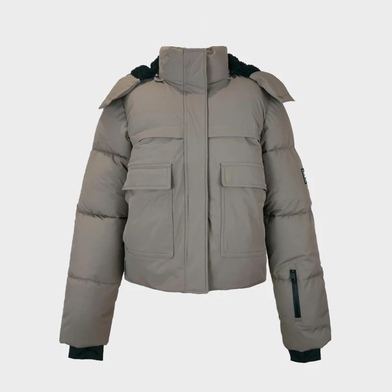 Image of Jack Wills Womens Cropped Puffer Waterproof Windproof Hooded Ski Jacket Mocha female 8 (XS)