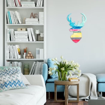 Image of Deer 2 - Multicolor Multicolor Decorative Wooden Wall Accessory