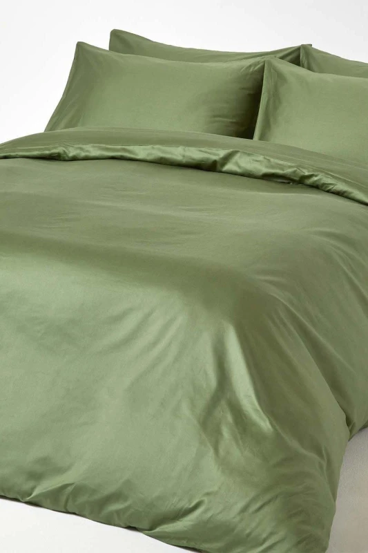 Image of Homescapes Moss Green Organic Cotton Duvet Cover Set 400 Tc, Super King