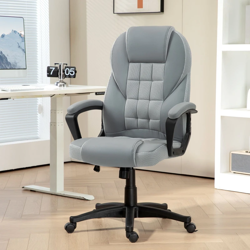 Image of High Back Executive Office Chair PU Leather Desk Chair with Swivel Wheels Grey - Grey - HOMCOM TJ Hughes 5061025013678