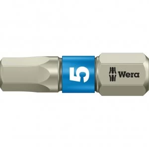 image of Wera Torsion Stainless Steel Hexagon Screwdriver Bit 5mm 25mm Pack of 1