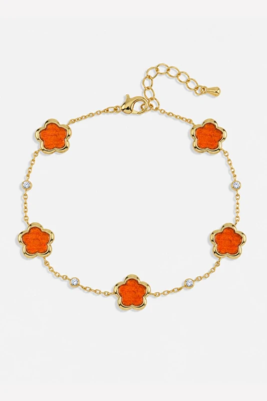 Image of Inicio Womens Gold Plated & Cherry Red Flower Station Bracelet - Gift Pouch Gold Female One Size