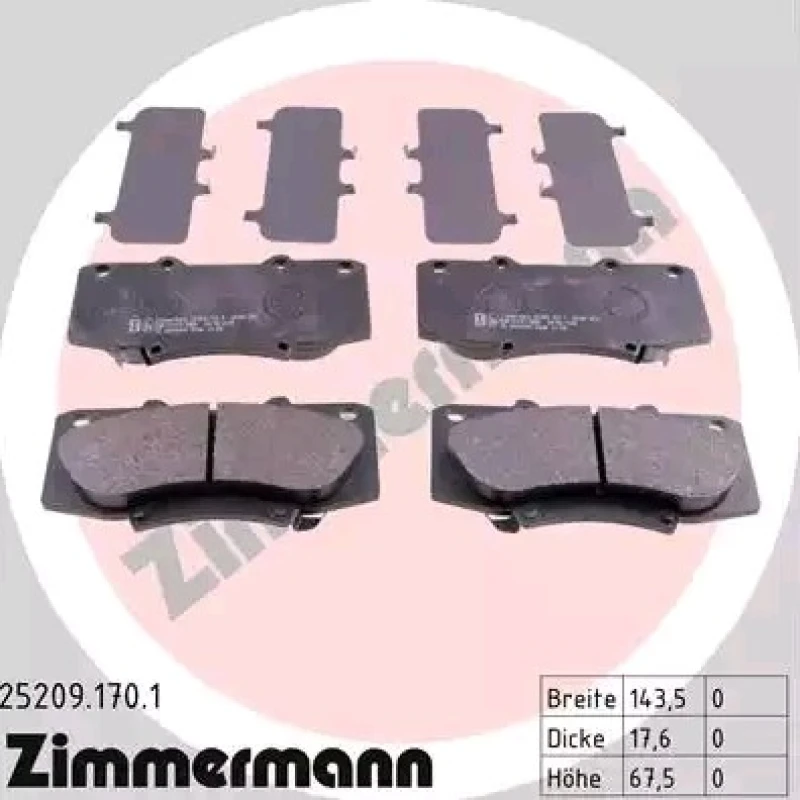 Image of ZIMMERMANN 25209.170.1 Brake pad set Front Axle, with acoustic wear warning, Photo corresponds to scope of supply Brake Pad Set,disc brake (402)