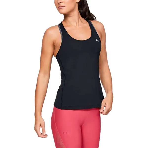 Image of Under Armour Womens Heat Gear Armour Racer Training Tank Top L- Bust 38.5 - 40.5' Black Metallic Silver 1328962-001-L