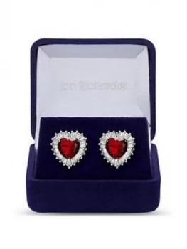 image of Jon Richard Silver Plated Ruby Red Cubic Zirconia Heart Stud Earrings - Gift Boxed