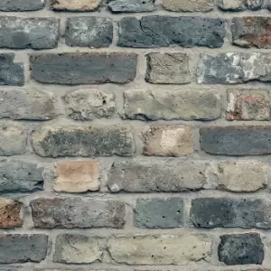 Image of Grandeco Industrial Rustic Brick Neutral Charcoal Textured Wallpaper