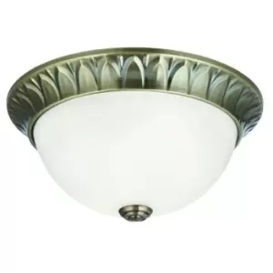 Netlighting Search Light Eu - Flush Ceiling 2 Light Antique Brass with Frosted G