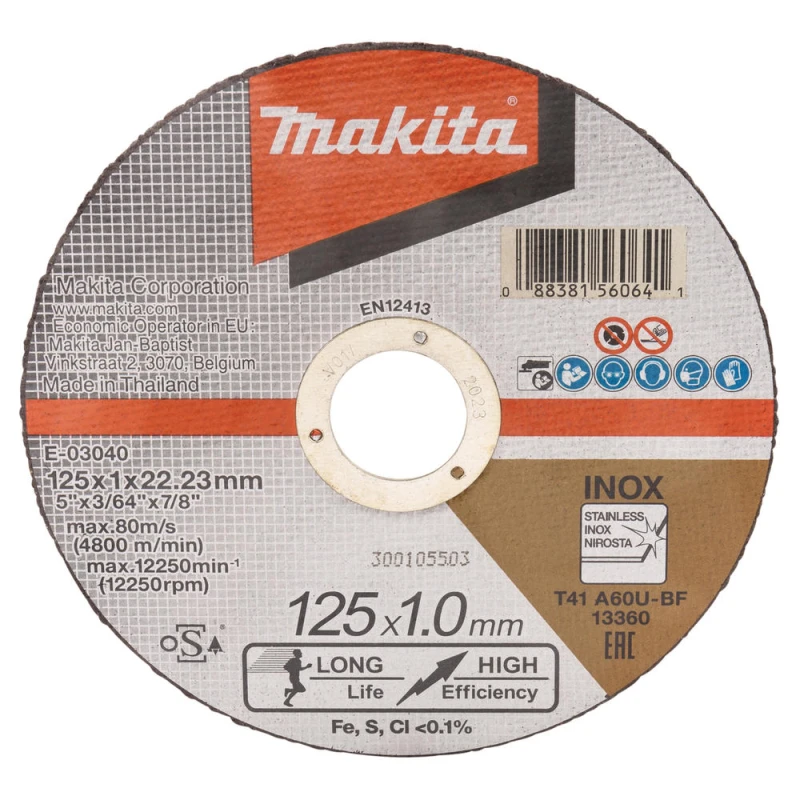 Image of Makita A60U Thin Stainless Steel Cutting Discs 125mm Pack of 12 E-03040-12