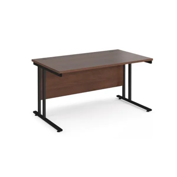 Office Desk 1400mm Rectangular Desk With Cantilever Leg Walnut Tops With Black Frames 800mm Depth Maestro 25