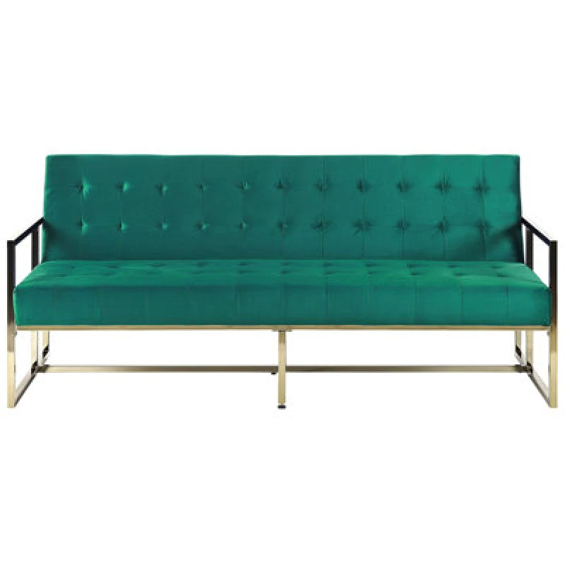 Image of Beliani Sofa Bed 3 Seater Marstal Velvet Emerald Green