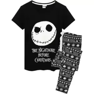 image of Nightmare Before Christmas Womens/Ladies Jack Skellington Pyjama Set (L) (Black/White)