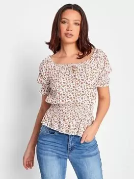 Long Tall Sally Tall Flower Print Cheese Cloth Top - White, Size 18, Women