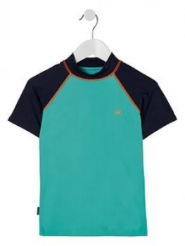 image of Fat Face Boys Colour Block Rash Top - Teal