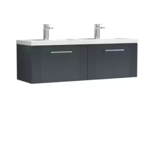 image of Nuie Deco 1200mm Wall Hung 2 Drawer Vanity & Double Polymarble Basin - Satin Anthracite