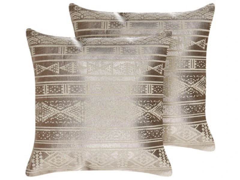 Image of Beliani Set Of 2 Decorative Cushions Oujda Cotton 50 X 50 Cm Rose Gold Geometric Pattern