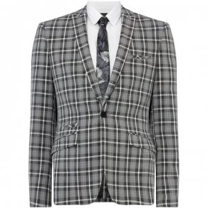 image of Label Lab Martini Skinny Fit Monochrome Checked Suit Jacket - Grey