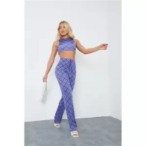 I Saw It First Blue Tile Print Slinky Flares Co-Ord - Blue