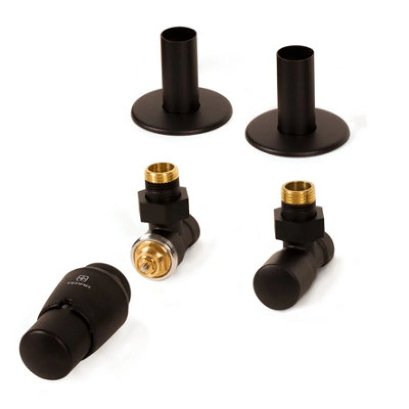 Image of Terma Royal Heban Black Angled Radiator Valve & Lockshield (Dia)15mm X ½"