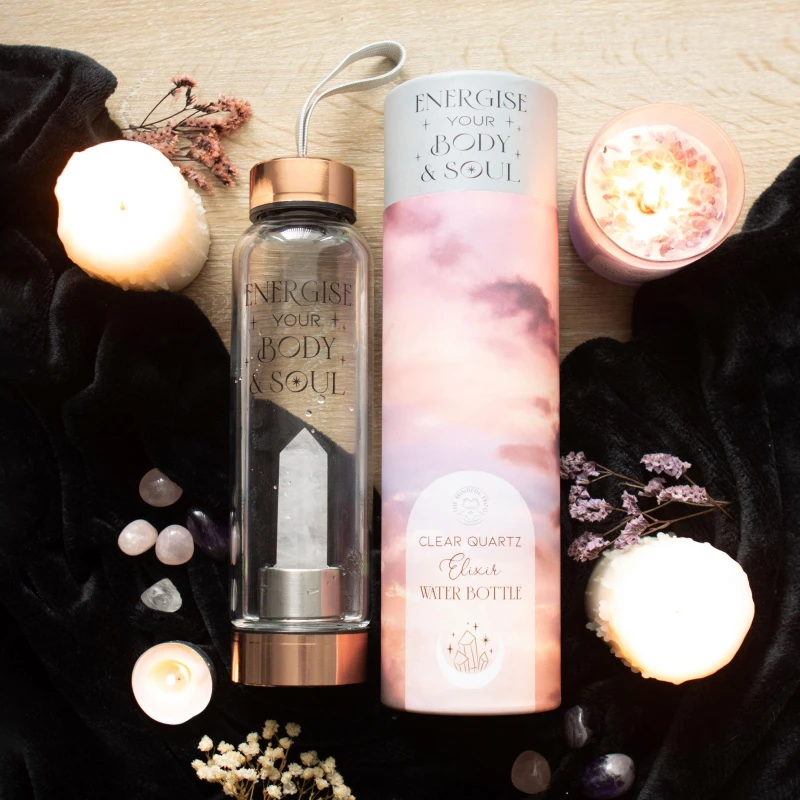 Image of Something Different Clear Quartz Body and Soul Glass Water Bottle Gold & Rose Gol unisex One Size