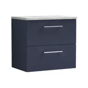 Arno Matt Electric Blue 600mm Wall Hung 2 Drawer Vanity Unit with Bellato Grey Laminate Worktop - ARN1724LBG - Electric Blue - Nuie