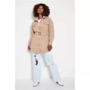 Image of I Saw It First Stone Belted Shacket - Brown