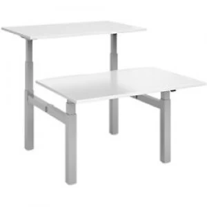 image of Elev8² Rectangular Sit Stand Back to Back Desk with White Melamine Top and Silver Frame 4 Legs Touch 1200 x 1650 x 675 - 1300 mm