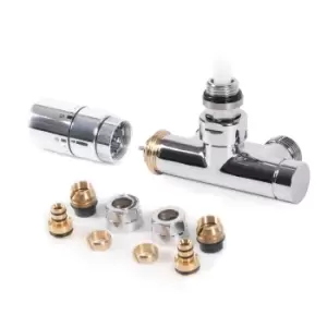 Image of Terma Chrome Angled Thermostatic Radiator Valve & Lockshield (Dia)15mm X ½"