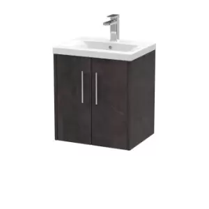 Hudson Reed Juno 500mm Wall Hung 2 Door Vanity & Mid-Edge Basin - Metallic Slate