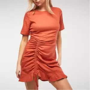 image of Missguided Linen Look Ruched Mini Dress - Brown