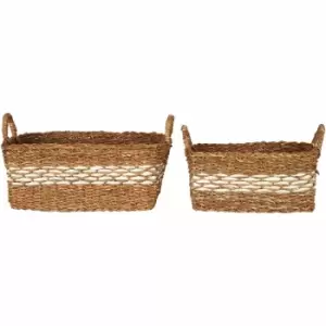 Image of Interiors By Ph Rectangular Seagrass Baskets, Natural / White, Set Of 2