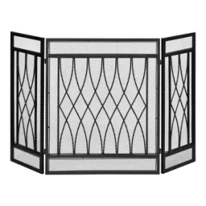 Image of Homcom 3 Panel Folding Fireplace Screen Home Metal Mesh Fire Spark Guard Black